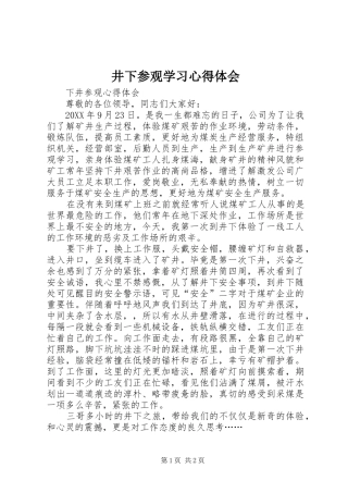 井下参观学习心得体会