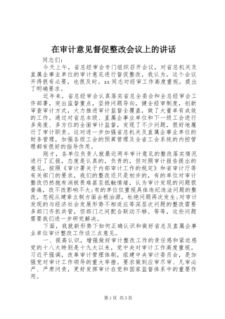 在审计意见督促整改会议上的致辞