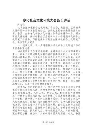 净化社会文化环境大会县长致辞