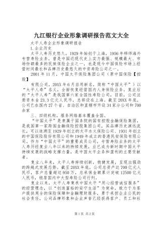 九江银行企业形象调研报告范文大全