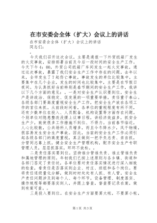在市安委会全体会议上的致辞