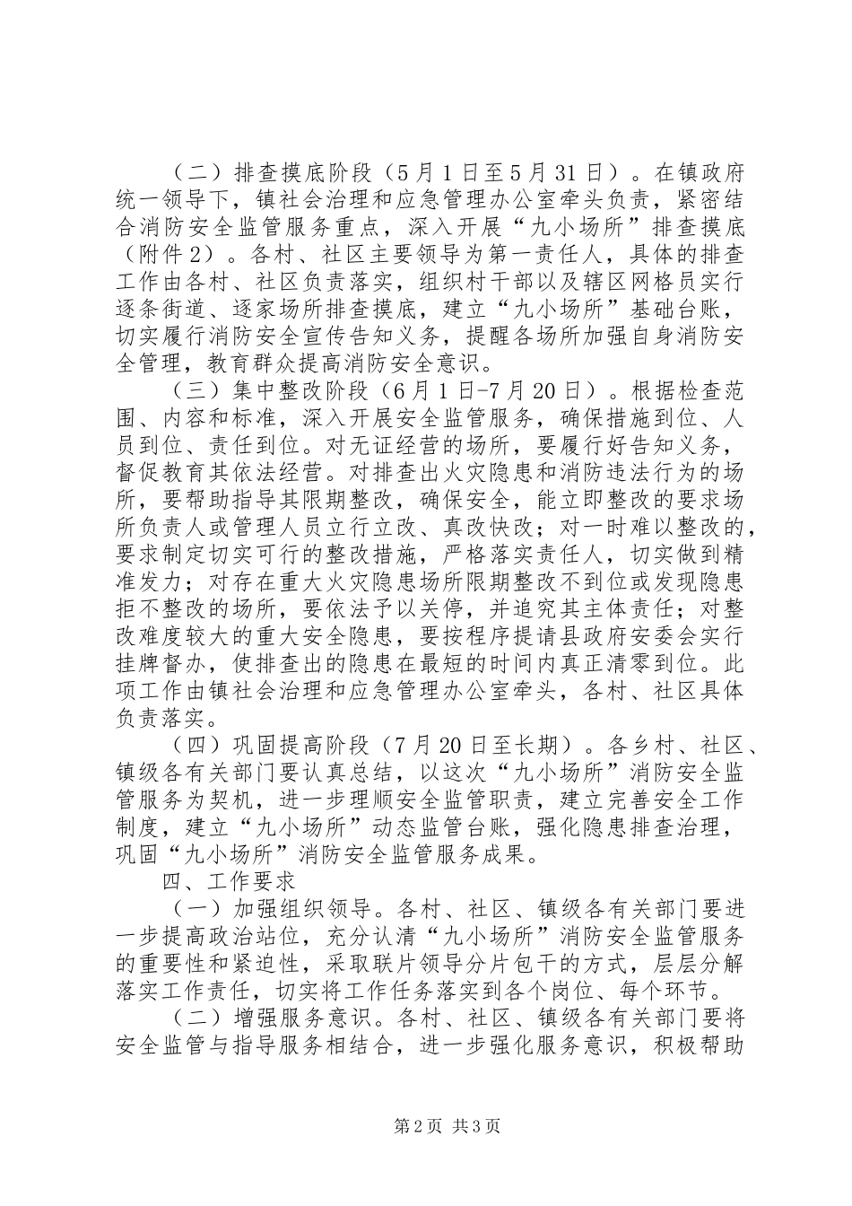 九小场所消防安全监管工作方案_第2页