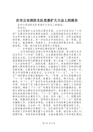 在市公安消防支队党委扩大大会上的报告
