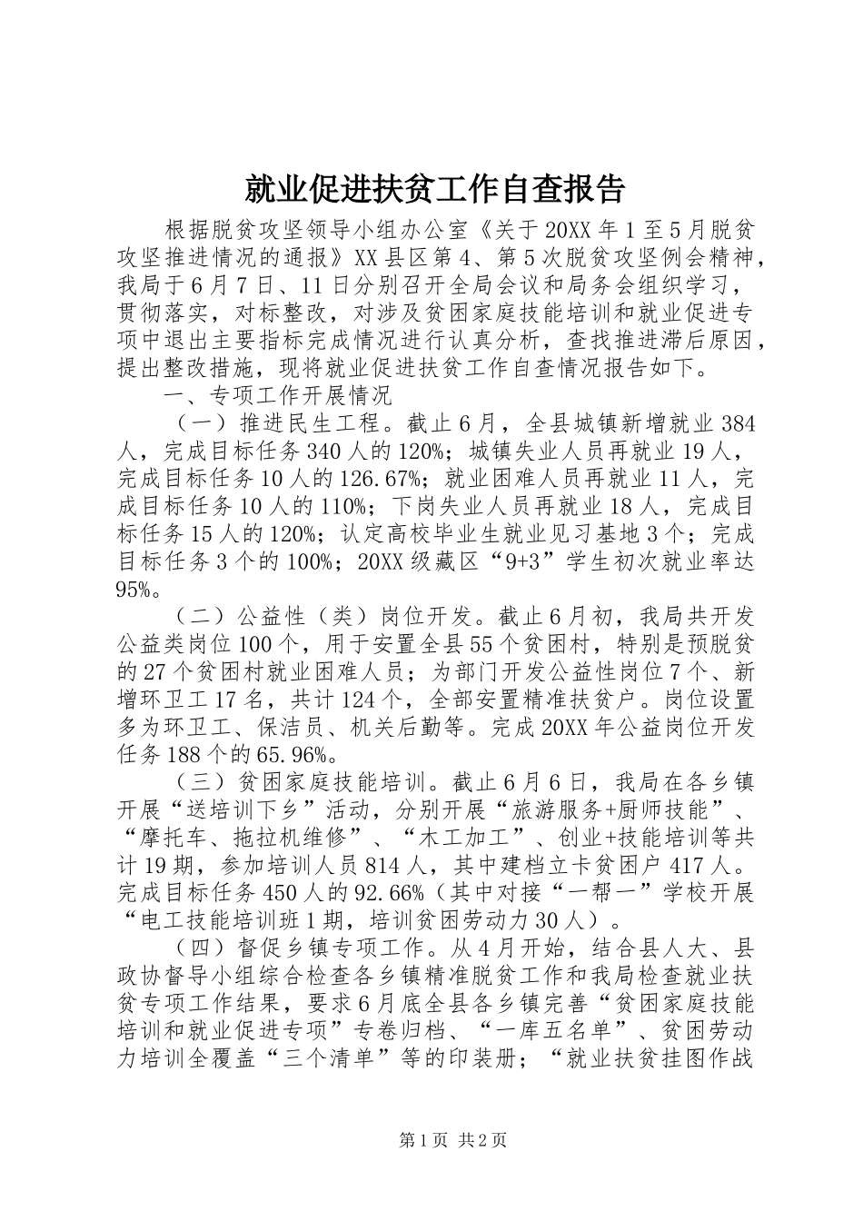 就业促进扶贫工作自查报告_第1页