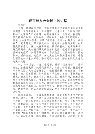 在市长办公会议上的致辞