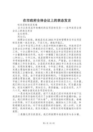 在市政府全体会议上的表态讲话
