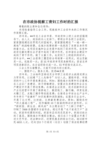 在市政协视察工青妇工作时的汇报