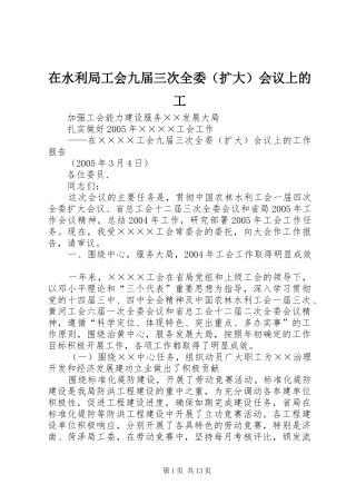 在水利局工会九届三次全委会议上的工