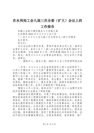 在水利局工会九届三次全委会议上的工作报告