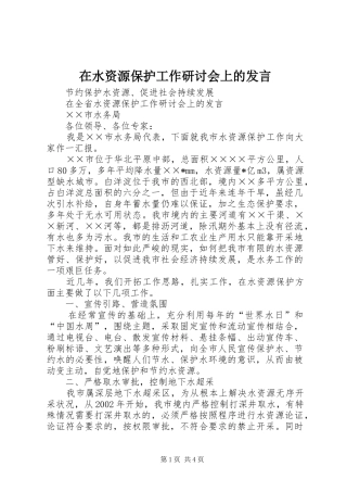在水资源保护工作研讨会上的讲话
