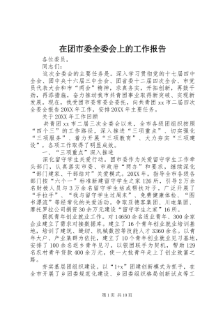 在团市委全委会上的工作报告