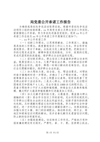 局党委公开承诺工作报告