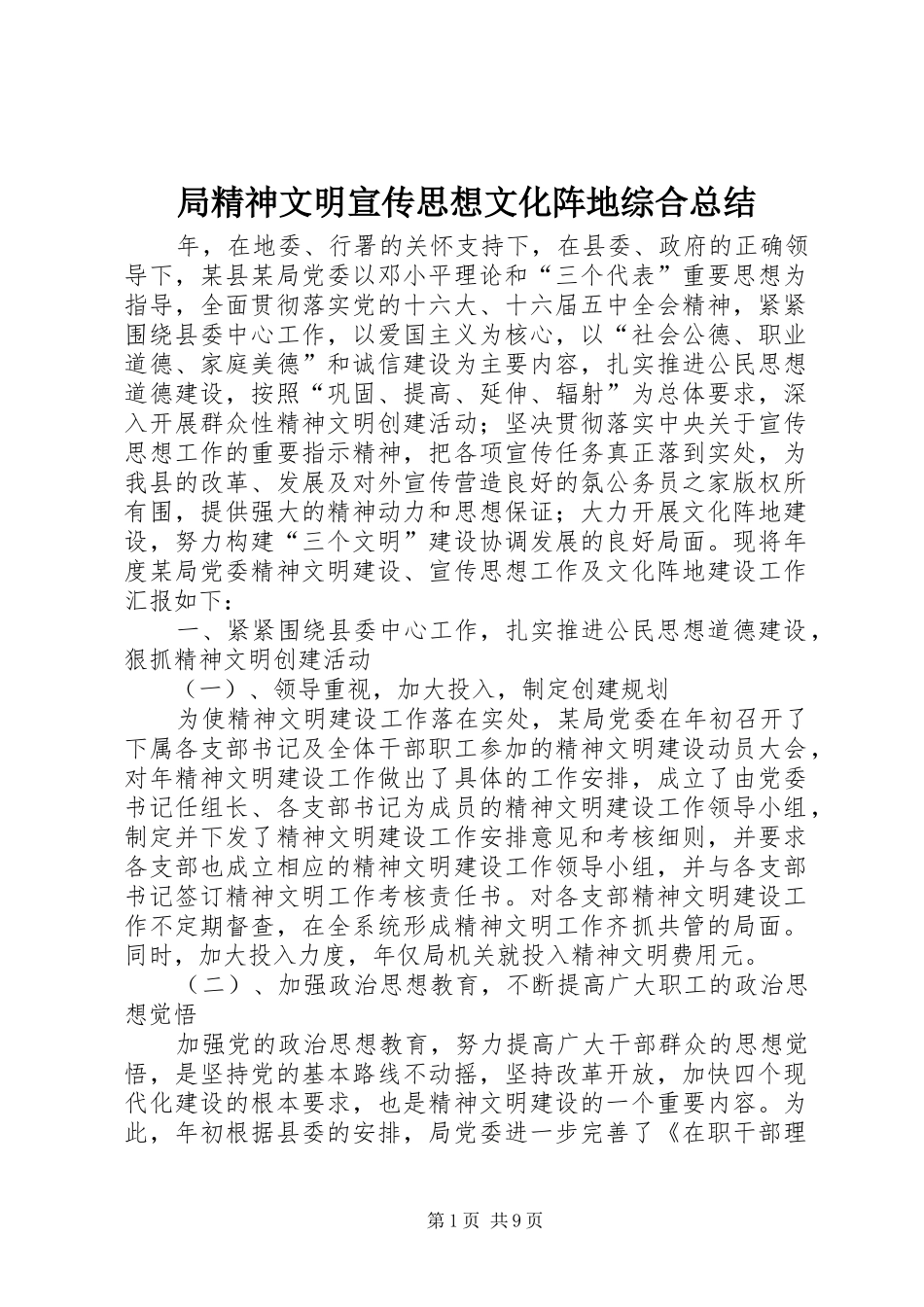 局精神文明宣传思想文化阵地综合总结_第1页