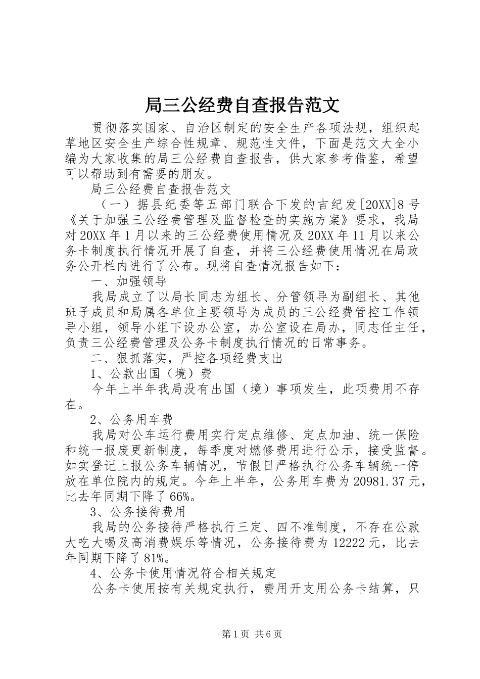 局三公经费自查报告范文_第1页