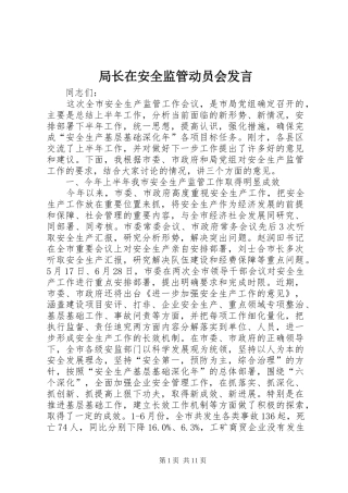 局长在安全监管动员会讲话