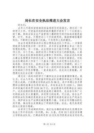局长在安全执法推进大会讲话