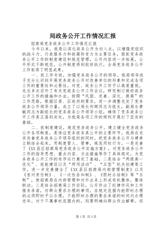 局政务公开工作情况汇报