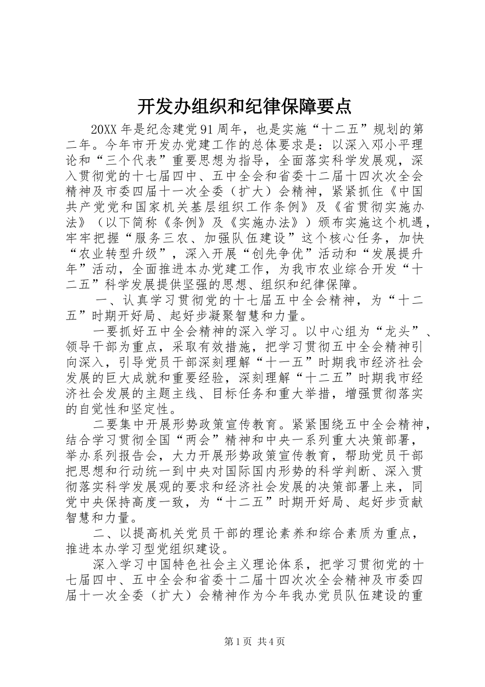 开发办组织和纪律保障要点_第1页