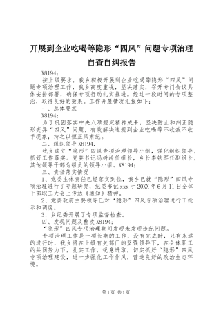 开展到企业吃喝等隐形四风问题专项治理自查自纠报告