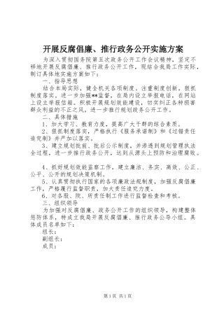 开展反腐倡廉推行政务公开实施方案