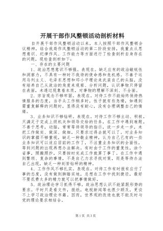 开展干部作风整顿活动剖析材料