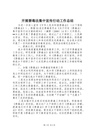 开展禁毒法集中宣传行动工作总结