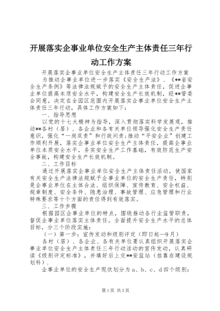开展落实企事业单位安全生产主体责任三年行动工作方案