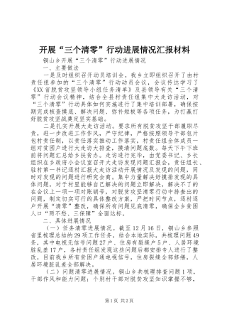 开展三个清零行动进展情况汇报材料