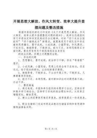 开展思想大解放作风大转变效率大提升查摆问题及整改措施