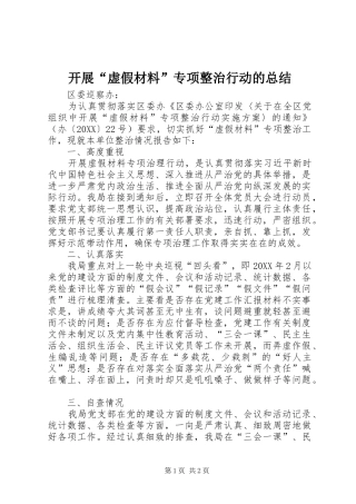 开展虚假材料专项整治行动的总结