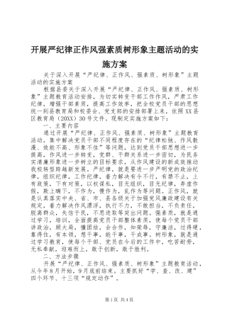 开展严纪律正作风强素质树形象主题活动的实施方案