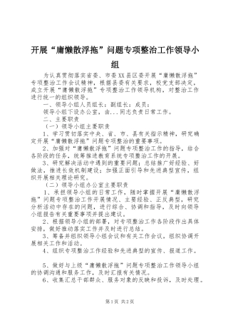 开展庸懒散浮拖问题专项整治工作领导小组