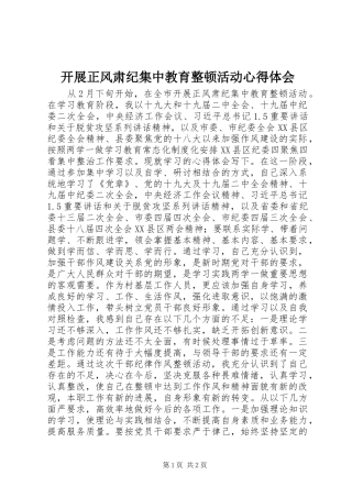 开展正风肃纪集中教育整顿活动心得体会