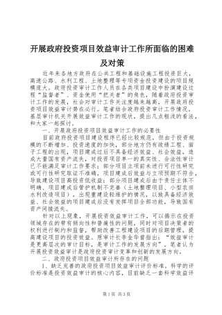 开展政府投资项目效益审计工作所面临的困难及对策