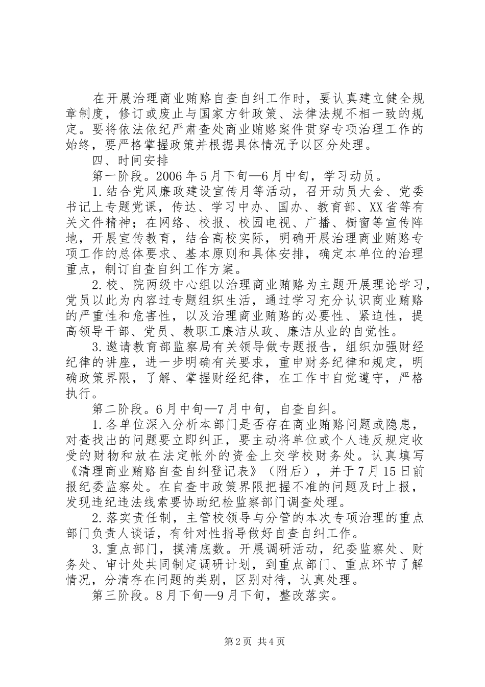 开展治理商业贿赂自查自纠实施意见_第2页