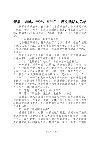 开展忠诚干净担当主题实践活动总结
