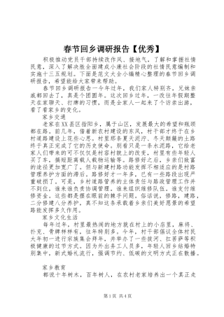 春节回乡调研报告优秀