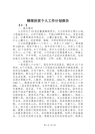 精准扶贫个人工作计划报告