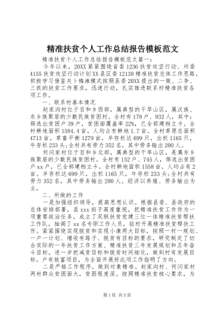精准扶贫个人工作总结报告模板范文