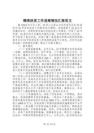 精准扶贫工作进展情况汇报范文