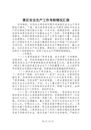 景区安全生产工作考核情况汇报