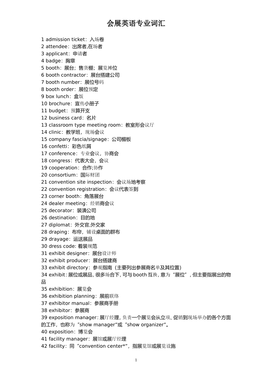 会展英语常见词汇&对话句型_第1页