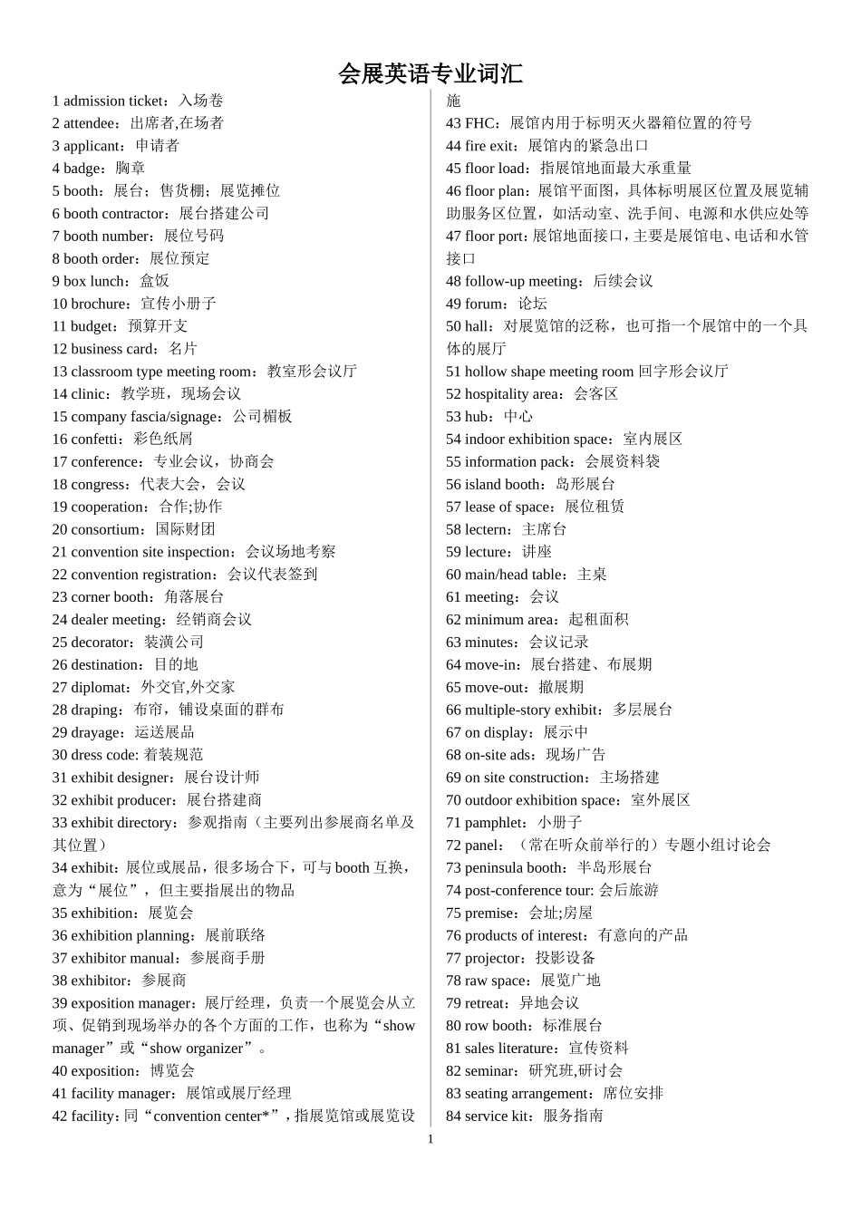 会展英语词汇对话句型_第1页
