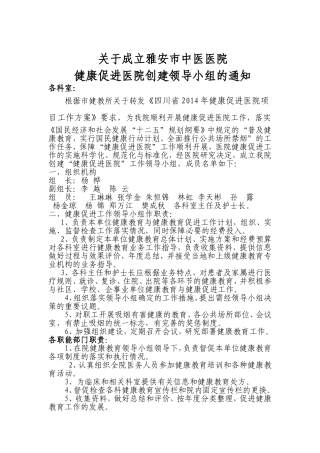 健康促进医院领导小组