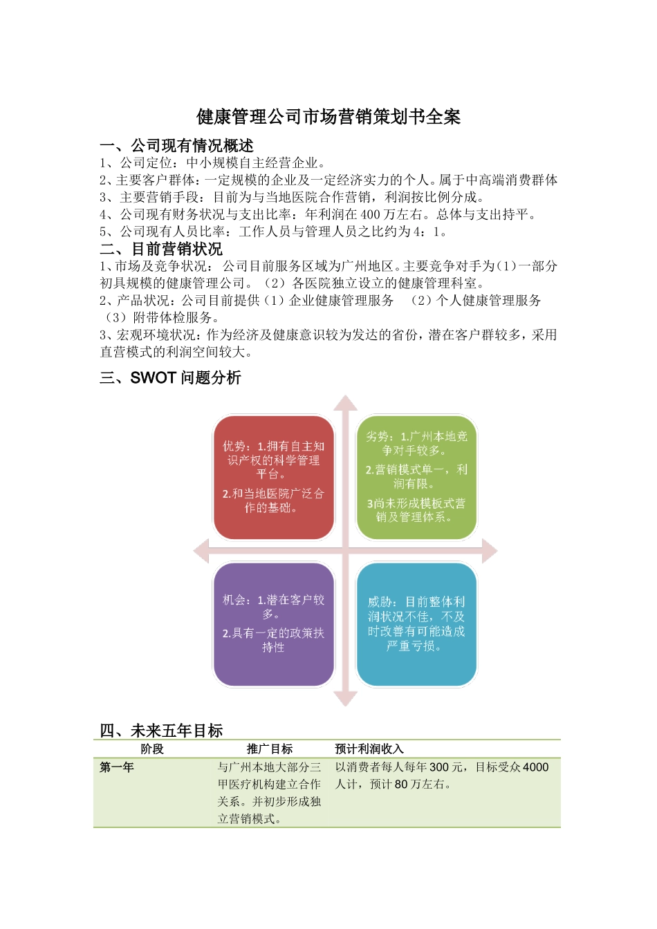 健康管理公司市场营销策划书全案_第1页