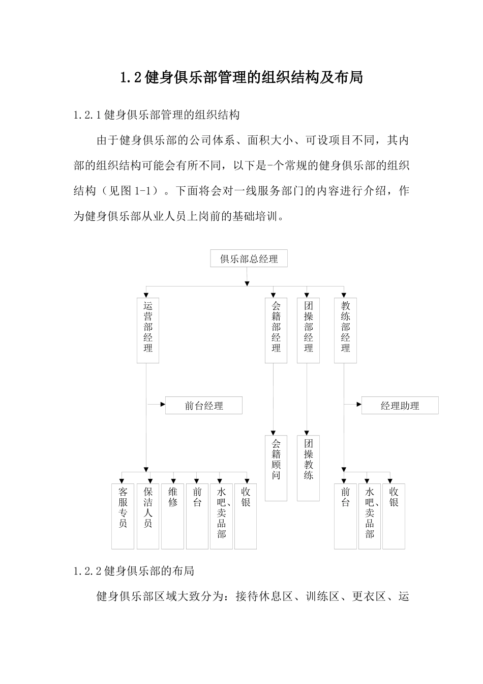 健身俱乐部管理的组织结构及布局(同名18178)_第1页