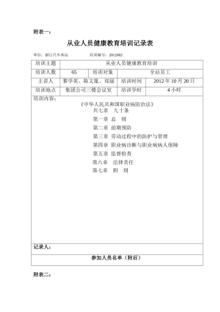 健康教育培训表格