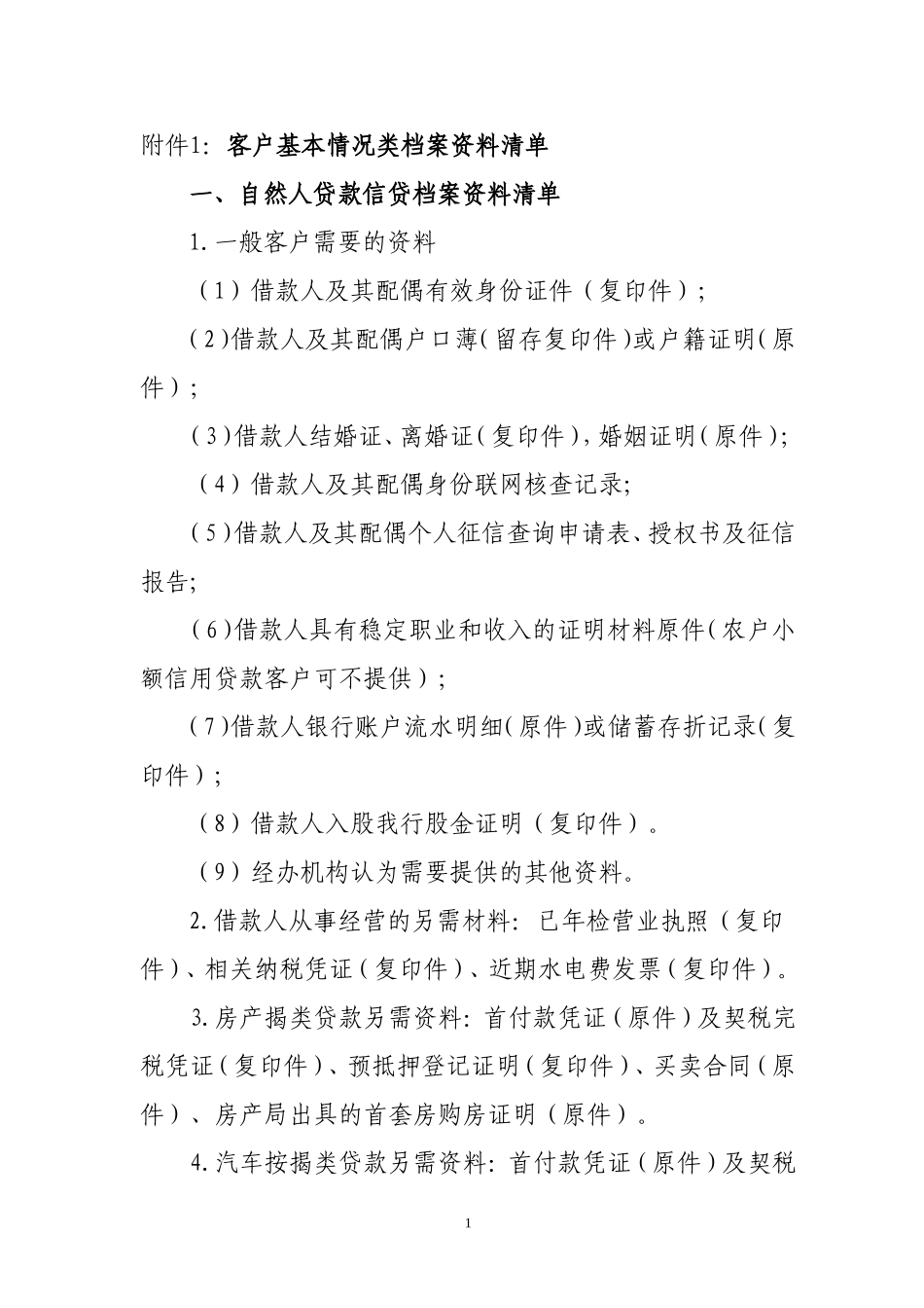 借款人基本情况类及信贷业务类档案资料清单_第1页