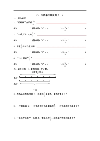 六年级数学分数乘法应用题练习题