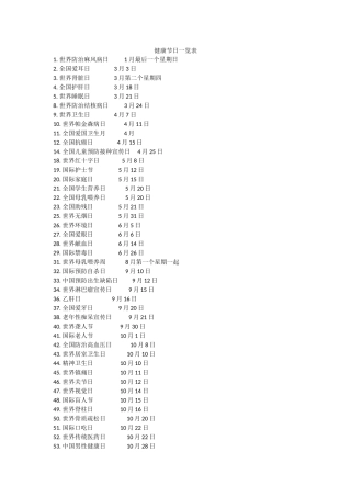 健康节日一览表